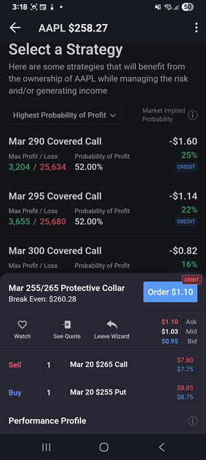 The protect a position leg details on the android phone. 